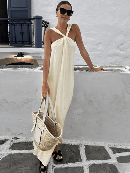 Vestido Feminino Longo em Viscose Texturizado com Alça Torcida Elegante – Renata