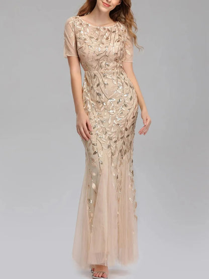 Vestido Feminino Longo de Festa Sereia com Tule e Bordados - Lyra