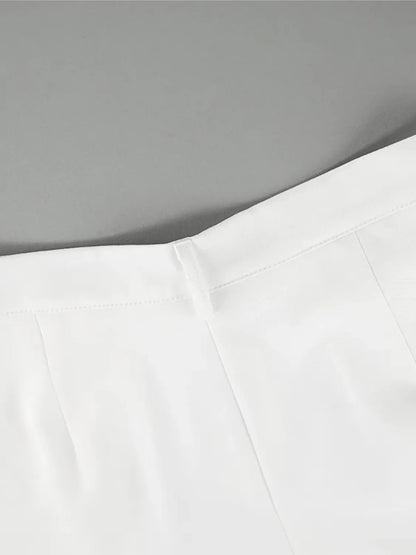 Calça Feminina Pantalona Branca Cintura Alta com Fecho e Zíper - Zoe