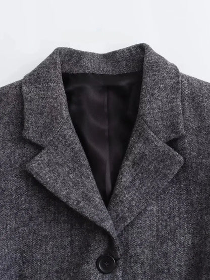 Conjunto Feminino de Blazer com Colarinho e Saia Midi em Lã Batida - Anastacia