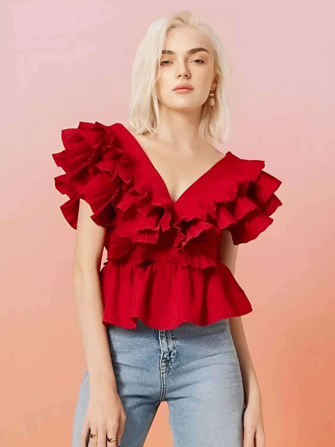 Blusa Feminina com Babados Decote em V com Botões - Isabella