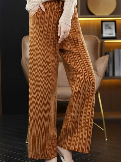 Calça Feminina Wide de Lã Texturizada com Cadarço na Cintura - Hellen