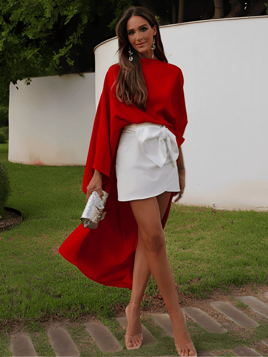 Bata Feminina Longa Estilo Capa com Manga Morcego e Fenda Lateral Assimétrica – Cláudia