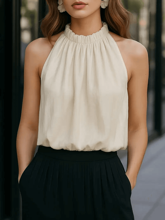 Blusa Feminina Regata Sem Mangas com Detalhe Franzido no Pescoço - Naomi