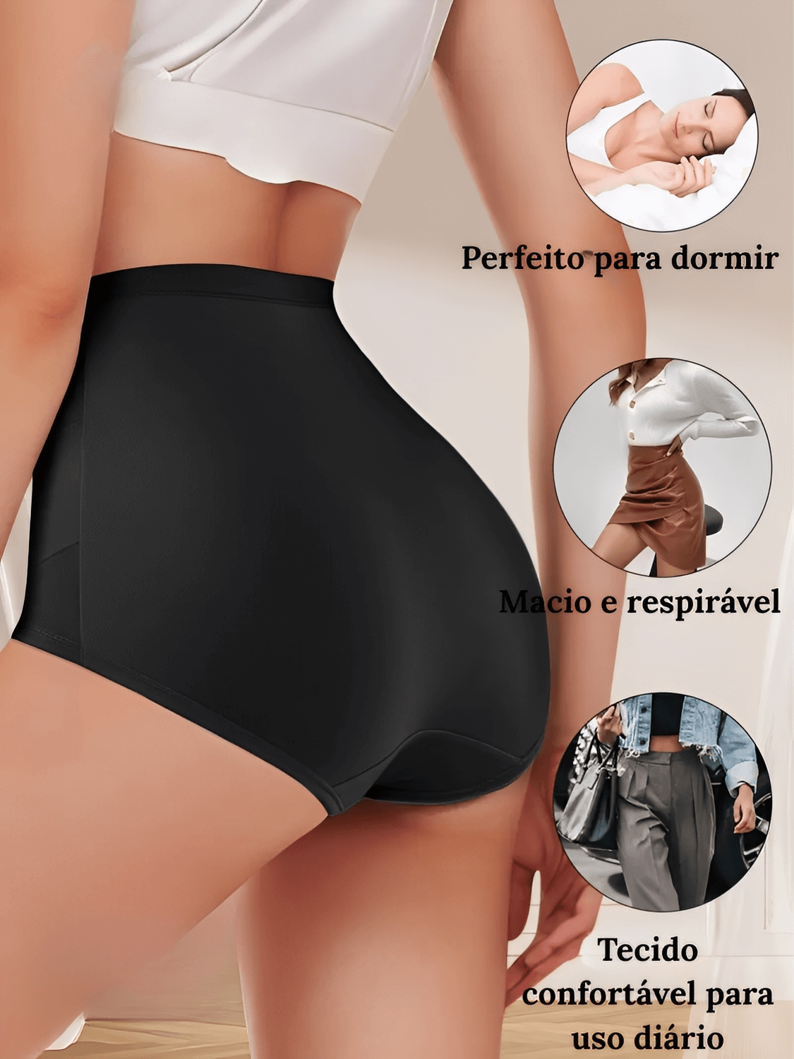 Kit 3 Calcinhas Modeladoras Cintura Alta em Algodão - Adalia