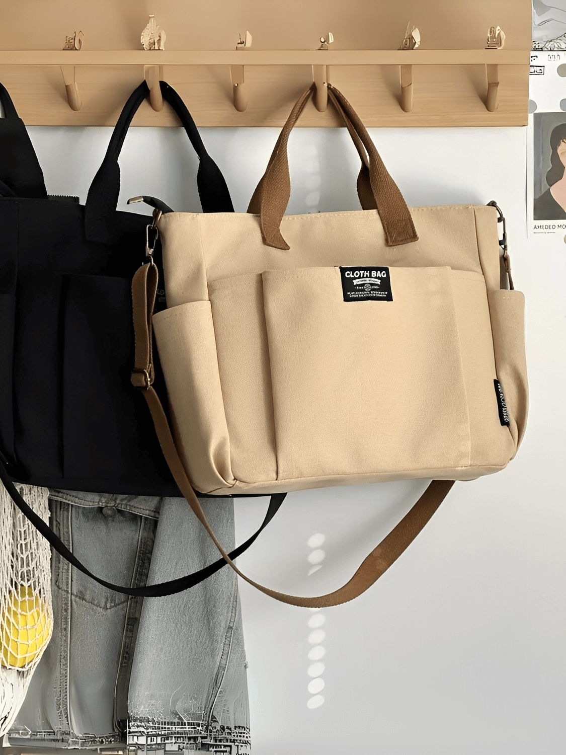 Bolsa Feminina Grande em Lona com Alça Ajustável Removível Bolsos e  Compartimento Interno - Rania