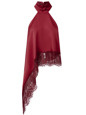 Blusa Halter Acetinada com Barra Assimétrica em Renda Delicada – Ximena