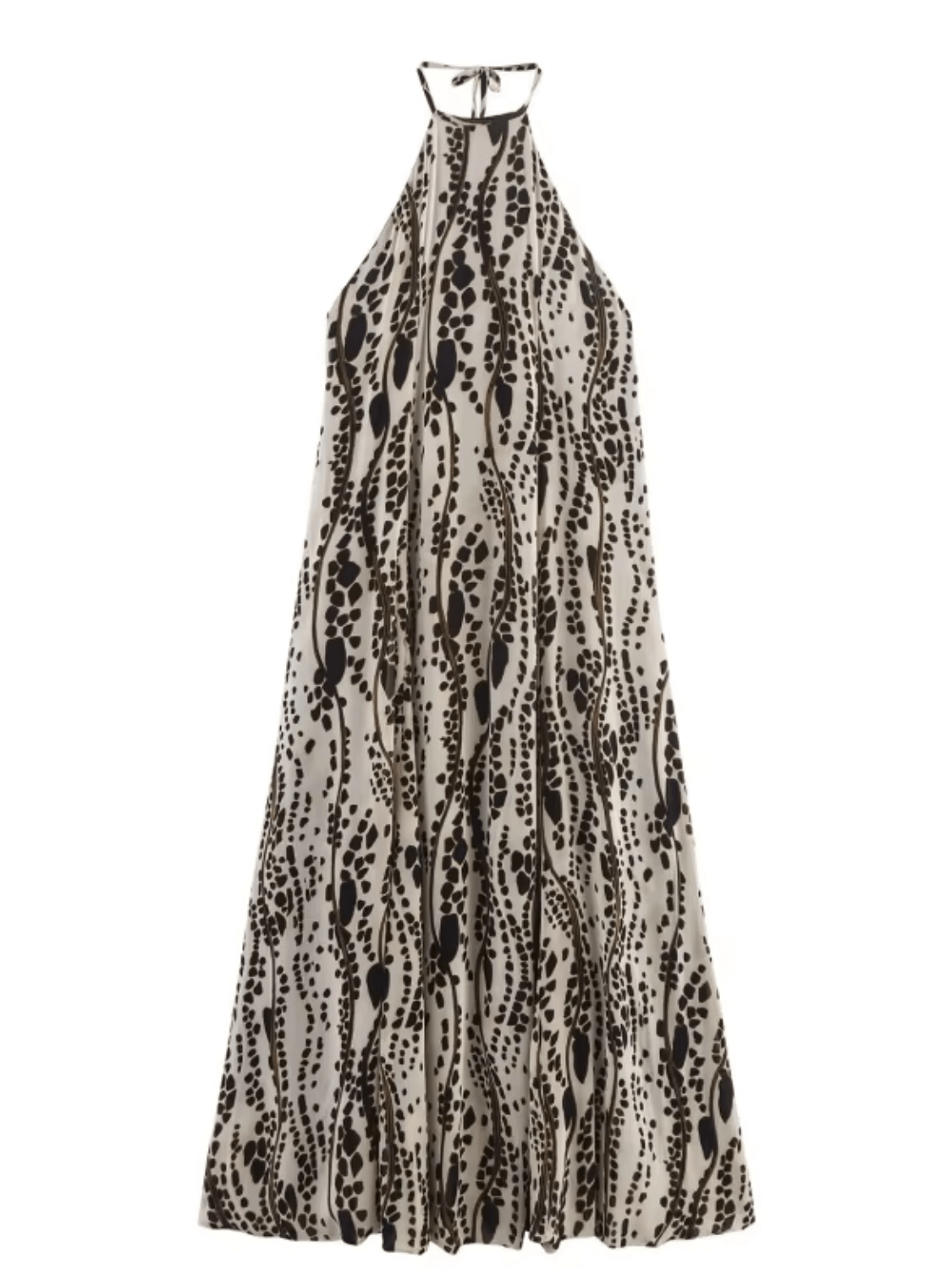 Vestido Feminino Midi em Chiffon com Estampa Animal Print Amarração no Pescoço e Costas Vazadas – Lana