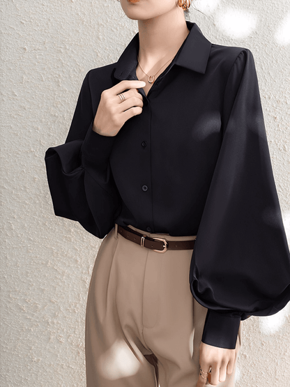 Camisa Feminina em Tecido Estruturado com Manga Lanterna e Gola Lapela – Scarllet