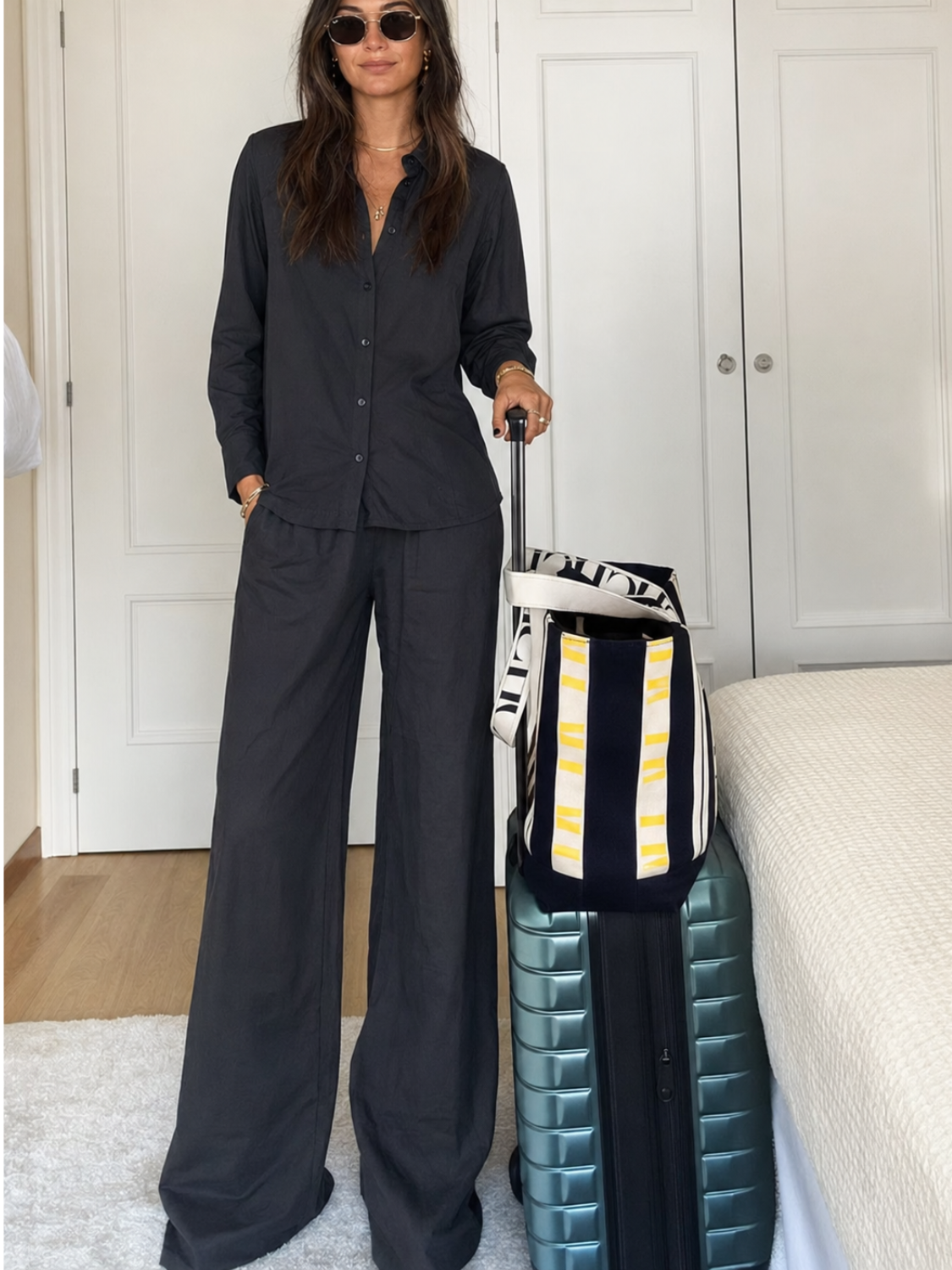 Conjunto com Camisa  Levemente Oversized e Calça Pantalona-  Magda