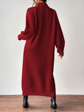 Vestido Suéter Midi em Tricô Canelado com Gola Alta e Mangas Longas -Julieta