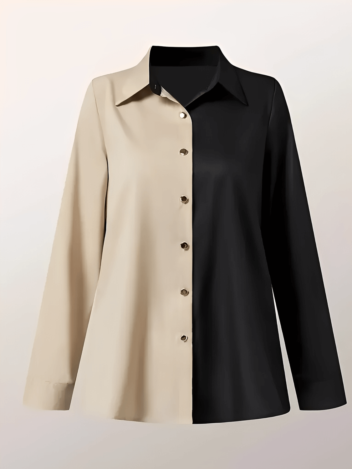 Camisa Feminina Acetinada Bicolor com Botões Dourados e Punhos com Fechamento em Botão - Joyce