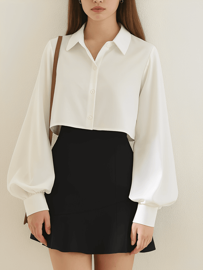 Camisa Feminina em Tecido Estruturado com Manga Lanterna e Gola Lapela – Scarllet