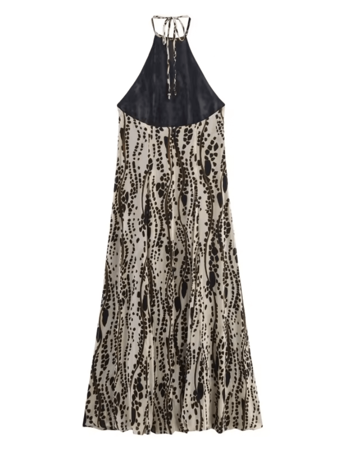 Vestido Feminino Midi em Chiffon com Estampa Animal Print Amarração no Pescoço e Costas Vazadas – Lana