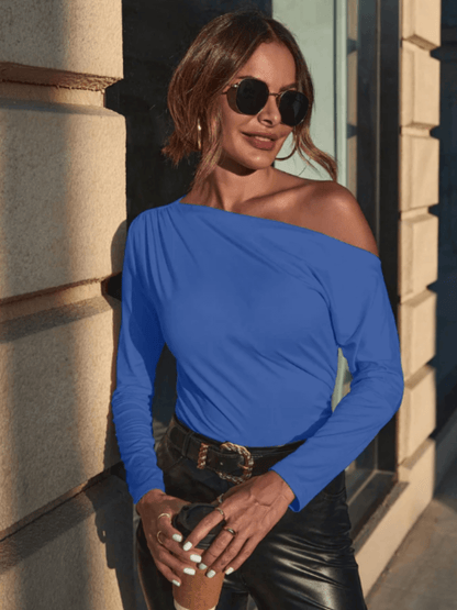 Blusa Feminina com Design Assimétrico de Ombro Único e Drapeado Sofisticado – Amaya