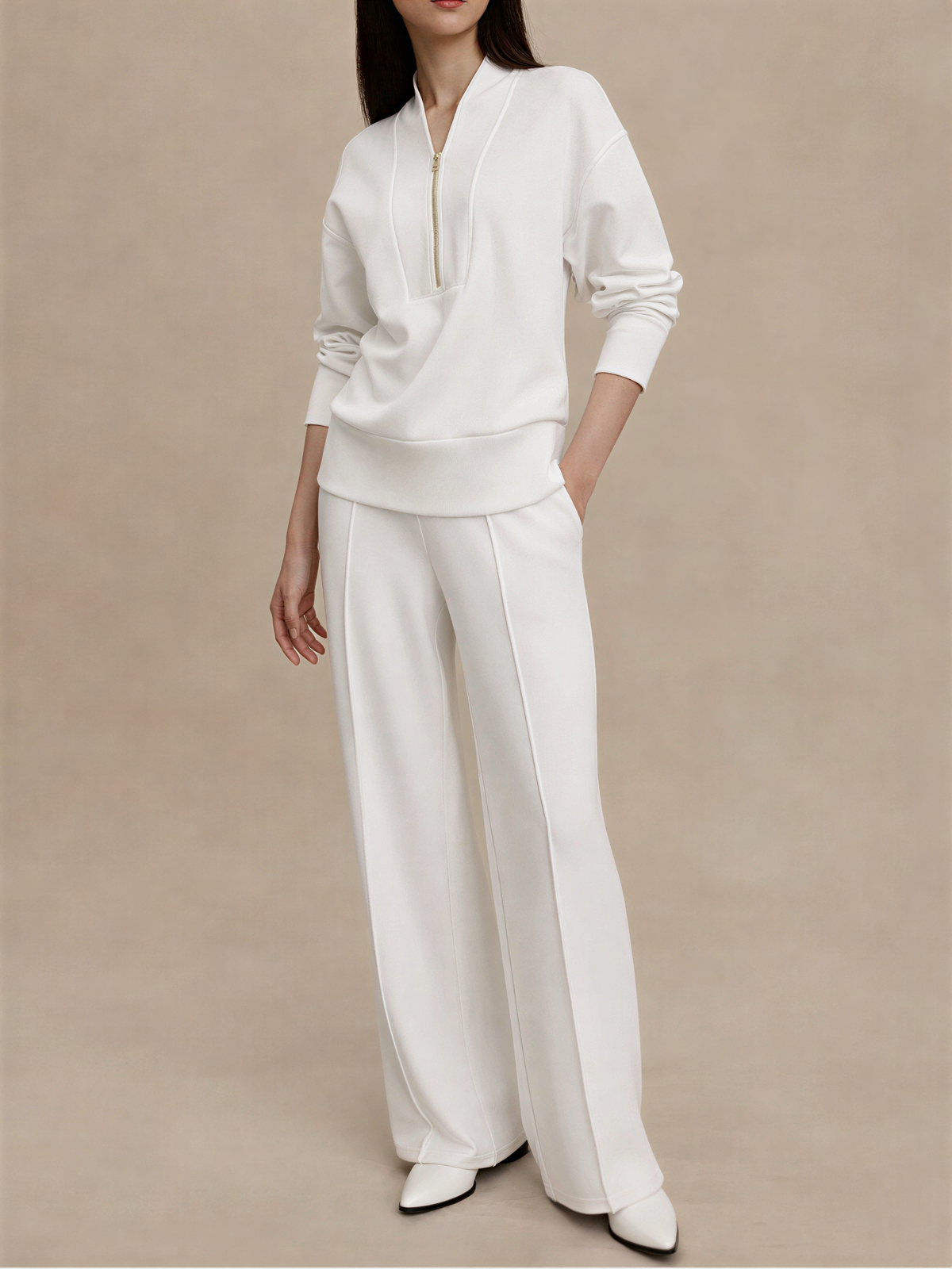 Conjunto com Suéter Gola V Canelada Estruturada e Calça Wide Leg – Louise