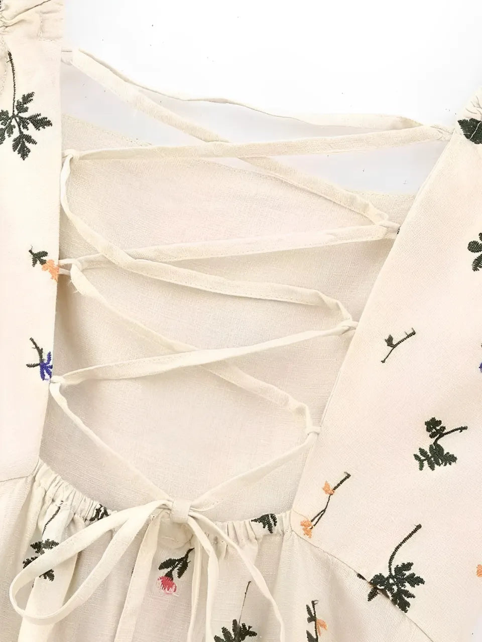 Vestido Midi de Linho com Estampa Floral e Amarração nas Costas - Malu