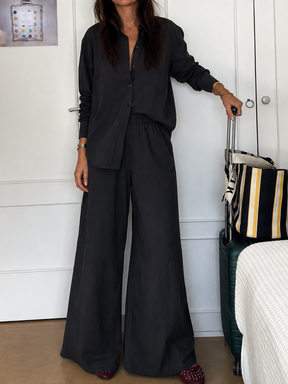 Conjunto com Camisa  Levemente Oversized e Calça Pantalona-  Magda