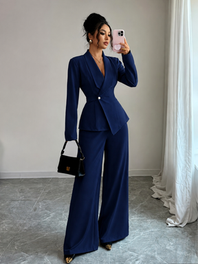 Conjunto Alfaiataria com Blazer Peplum Acinturado e Calça Pantalona- Loreta