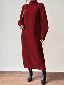 Vestido Suéter Midi em Tricô Canelado com Gola Alta e Mangas Longas -Julieta