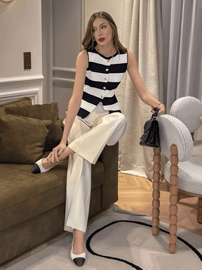 Blusa em Viscose com Listras Sofisticadas e Botões Dourados - Belinda [FRETE FULL]