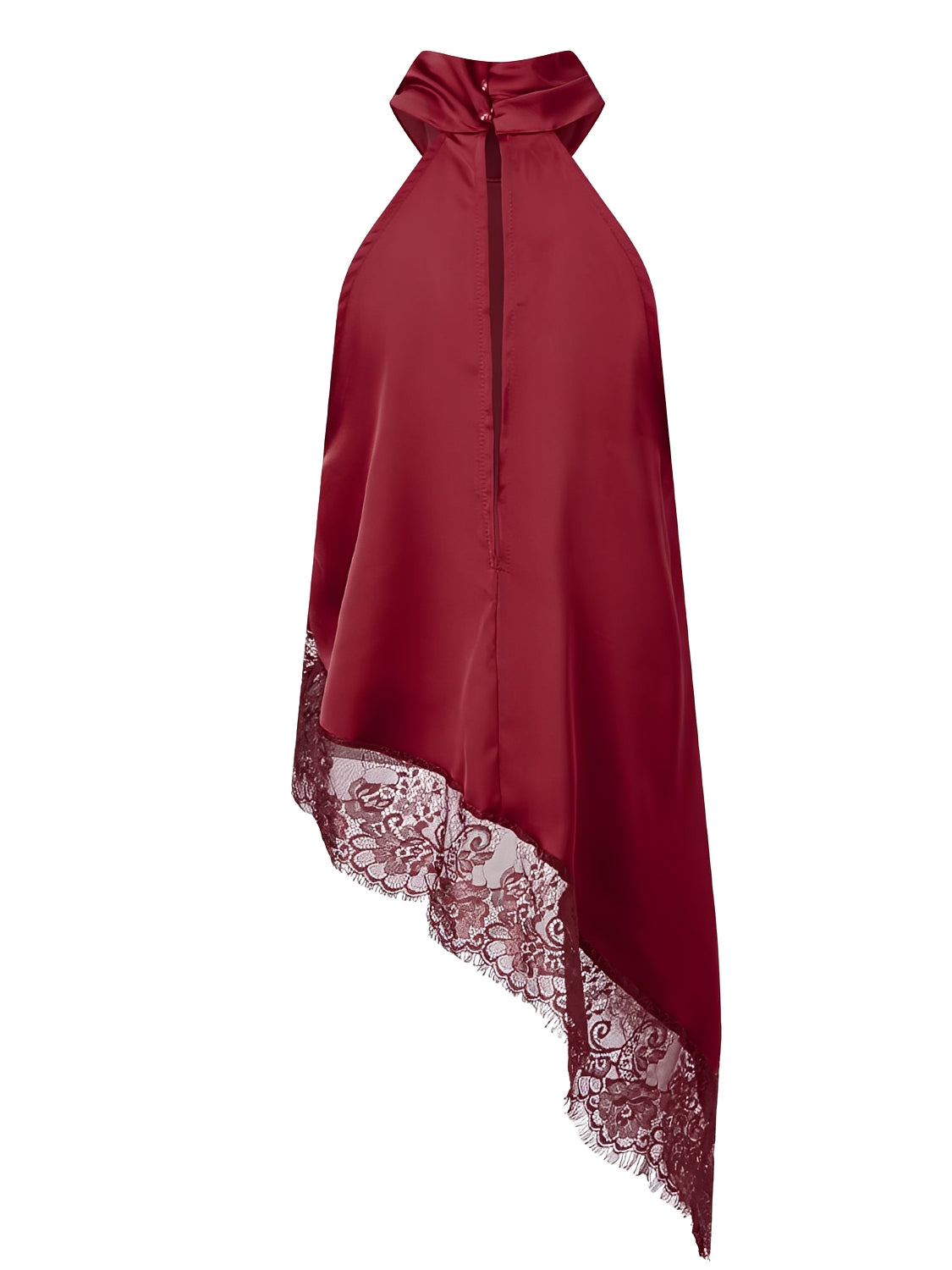 Blusa Halter Acetinada com Barra Assimétrica em Renda Delicada – Ximena