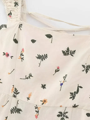 Vestido Midi de Linho com Estampa Floral e Amarração nas Costas - Malu