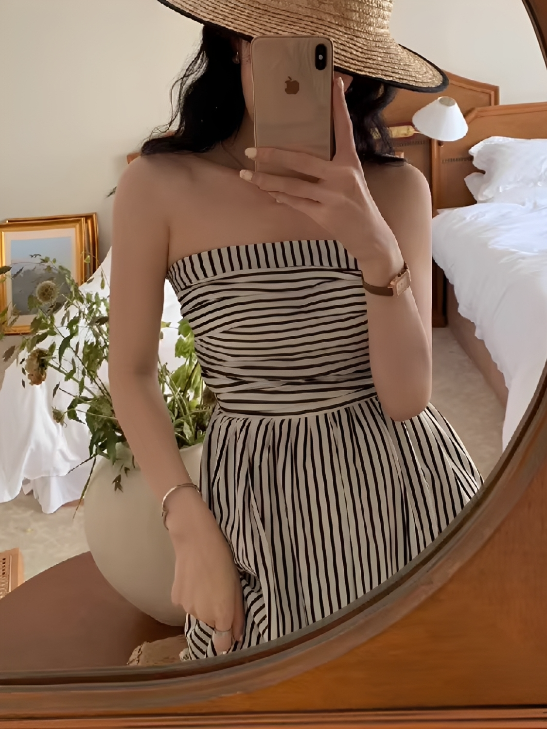 Vestido Maxi Listrado Tomara que Caia Cintura Franzida e Elástico  – Molie