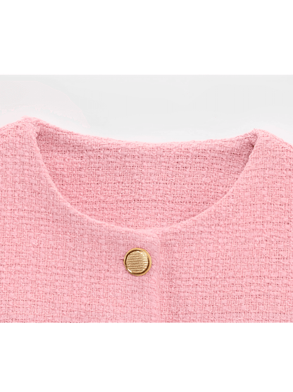 Colete Feminino Tweed Acinturado com Cinto e Bolsos Decorativo - Corine