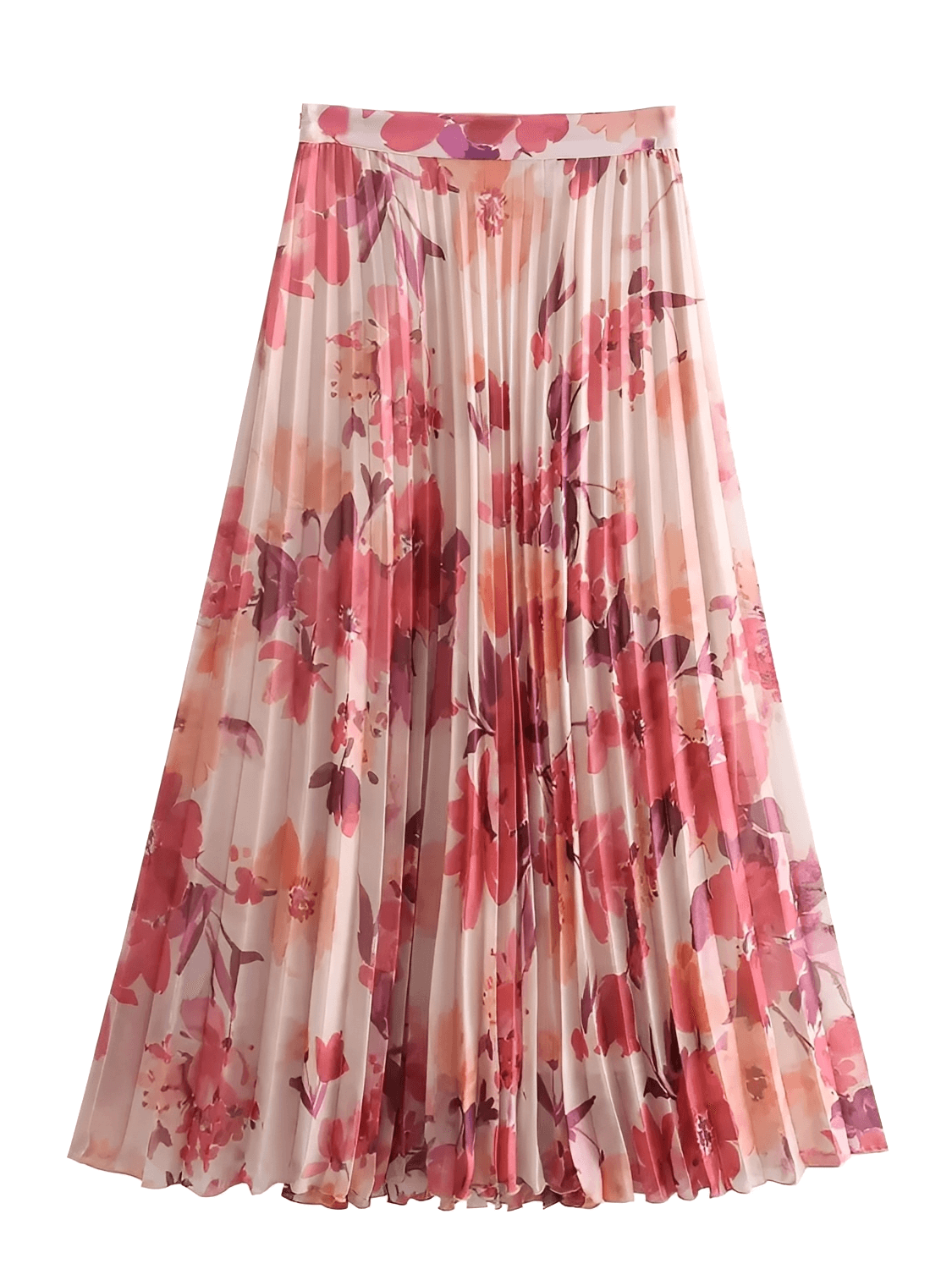 Conjunto Feminino Floral em Chiffon com Camisa Manga Longa e Saia Midi Plissada Cintura Alta  – Audrey