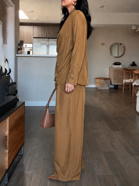 Conjunto com Blusa Envelope Assimétrica e Calça Pantalona Elegante - Ohana