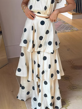 Conjunto Poá em Chiffon com Top Halter e Saia Longa em Camadas - Sibeli [FRETE FULL]