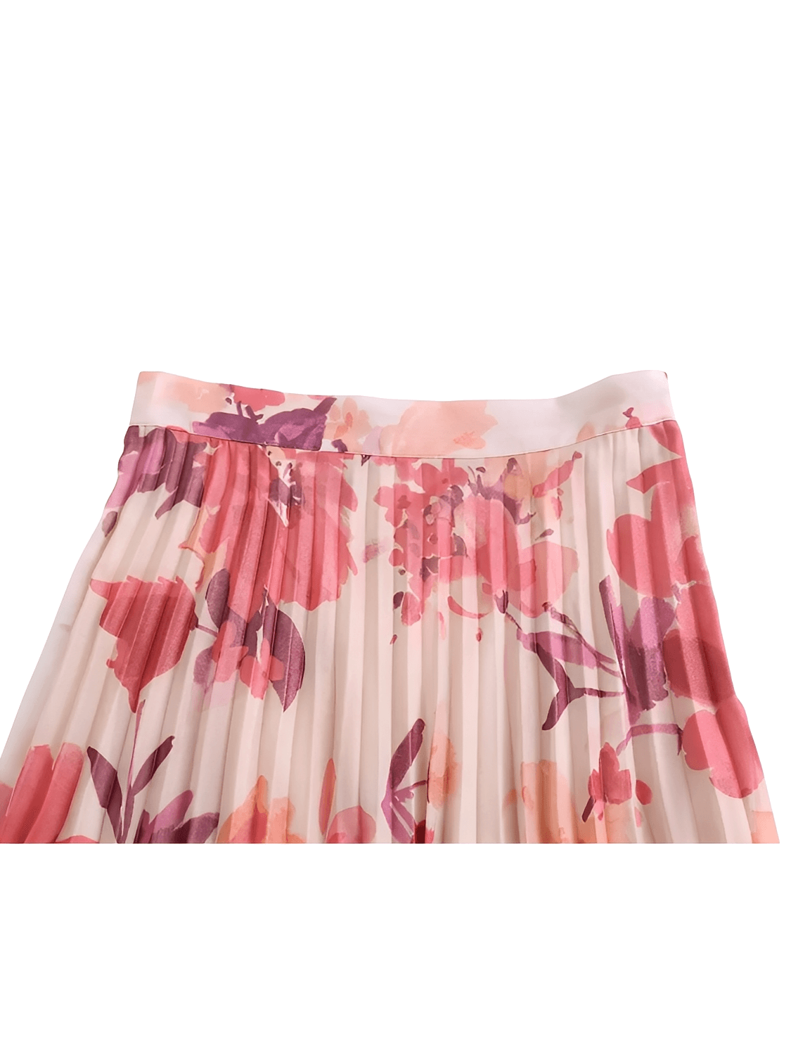 Conjunto Feminino Floral em Chiffon com Camisa Manga Longa e Saia Midi Plissada Cintura Alta  – Audrey