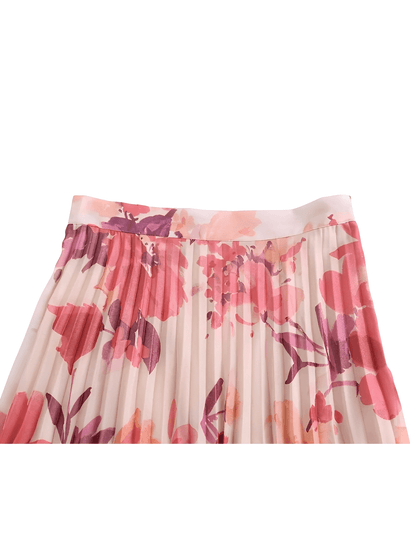 Conjunto Feminino Floral em Chiffon com Camisa Manga Longa e Saia Midi Plissada Cintura Alta  – Audrey