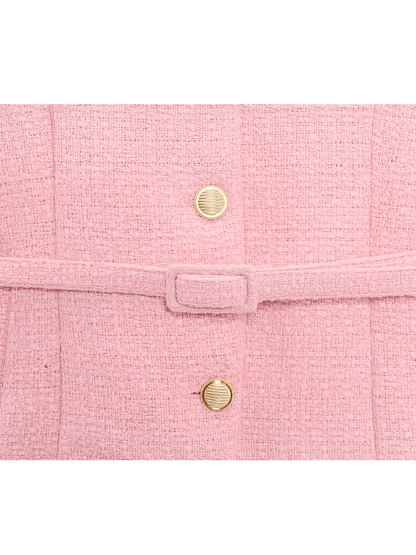 Colete Feminino Tweed Acinturado com Cinto e Bolsos Decorativo - Corine