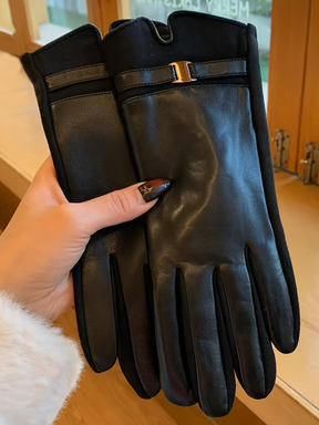 Luva Touch em Couro PU e Suede com Fivela Dourada Elegante- Kimberly