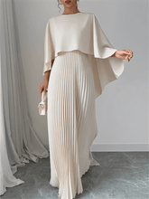 Vestido Longo de Festa Plissado com Capa Peplum Embutida – Loren
