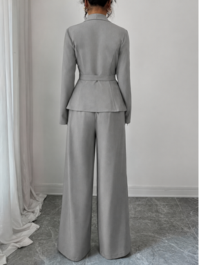 Conjunto Alfaiataria com Blazer Peplum Acinturado e Calça Pantalona- Loreta