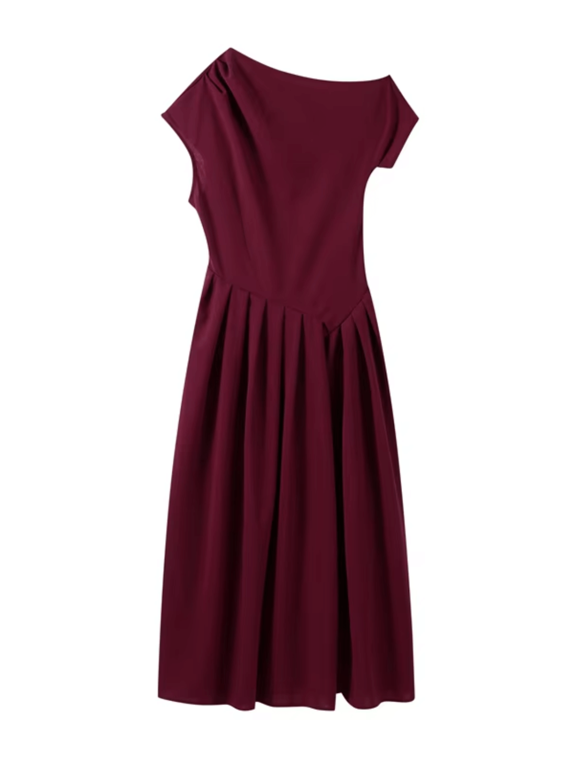 Vestido Feminino Maxi com Ombro Assimétrico e Saia Plissada – Luana