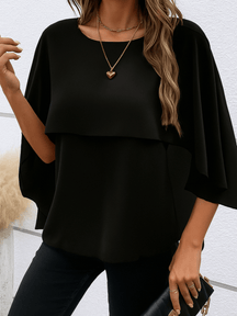 Blusa Feminina com Sobreposição Assimétrica Efeito Capa - Mallory