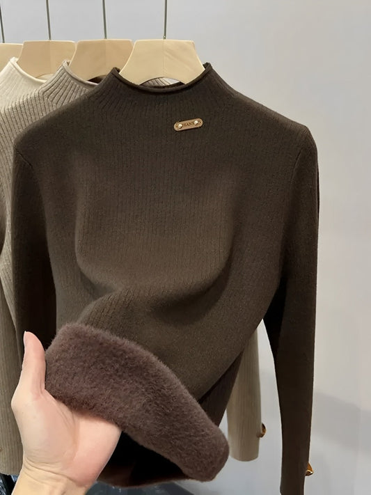 Suéter Feminino Peluciado de Algodão com Gola Alta e Textura Aconchegante - Nancy