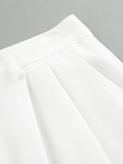 Calça Feminina Pantalona Branca Cintura Alta com Fecho e Zíper - Zoe