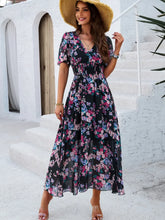 Vestido Midi Floral Fluido com Decote em V e Mangas Curtas – Salma [FRETE FULL]