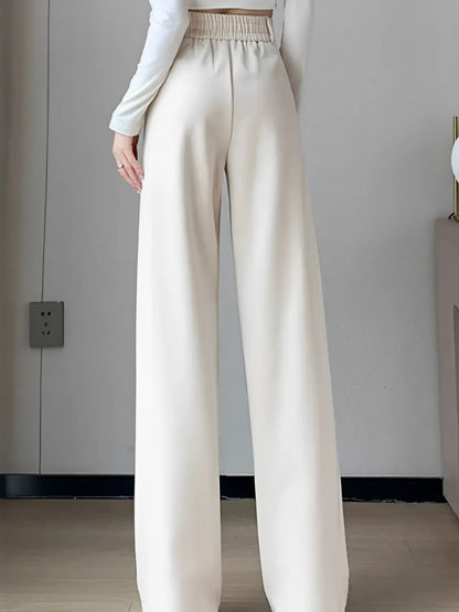 Calça Feminina Wide de Lã Batida com Cintura Alta de Elástico e Bolsos - Maysa.