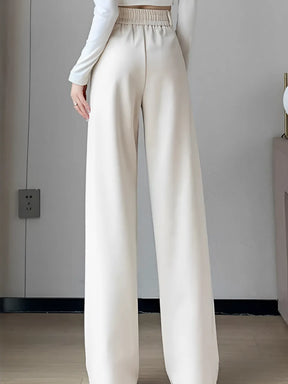 Calça Wide de Lã Batida com Cintura Alta de Elástico e Bolsos – Maysa