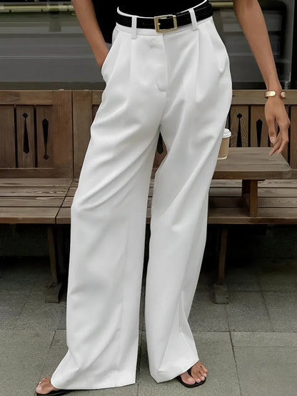 Calça Feminina Pantalona Branca Cintura Alta com Fecho e Zíper - Zoe