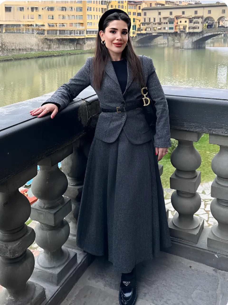 Conjunto de Blazer com Colarinho e Saia Midi em Lã Batida - Anastacia