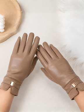 Luva Touch em Couro PU e Suede com Fivela Dourada Elegante- Kimberly