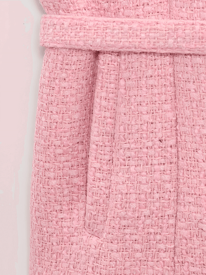 Colete Feminino Tweed Acinturado com Cinto e Bolsos Decorativo - Corine