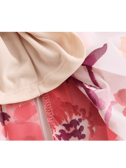 Conjunto Feminino Floral em Chiffon com Camisa Manga Longa e Saia Midi Plissada Cintura Alta  – Audrey